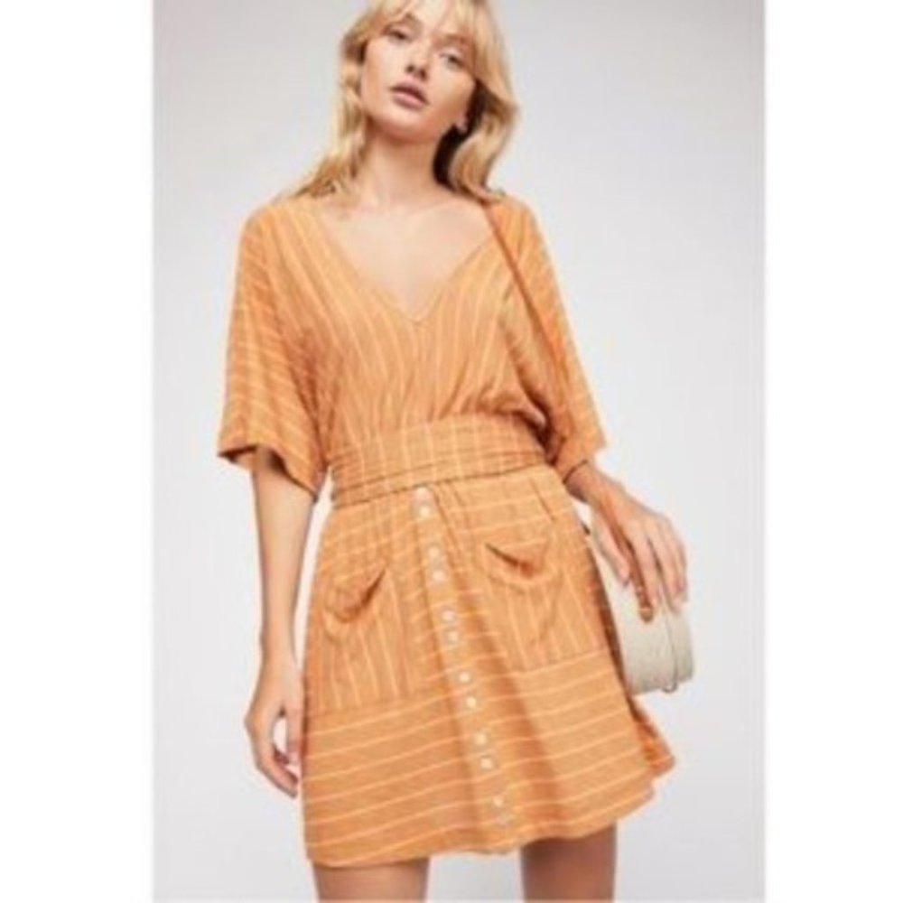 Womens Size Small Free People Beach Paradise Stripes Open Back Mini Dress